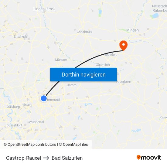 Castrop-Rauxel to Bad Salzuflen map