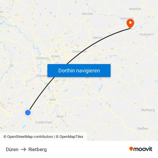 Düren to Rietberg map