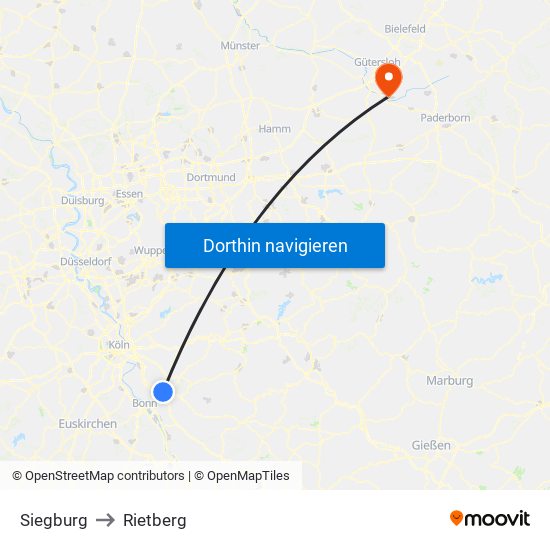 Siegburg to Rietberg map