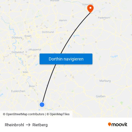 Rheinbrohl to Rietberg map