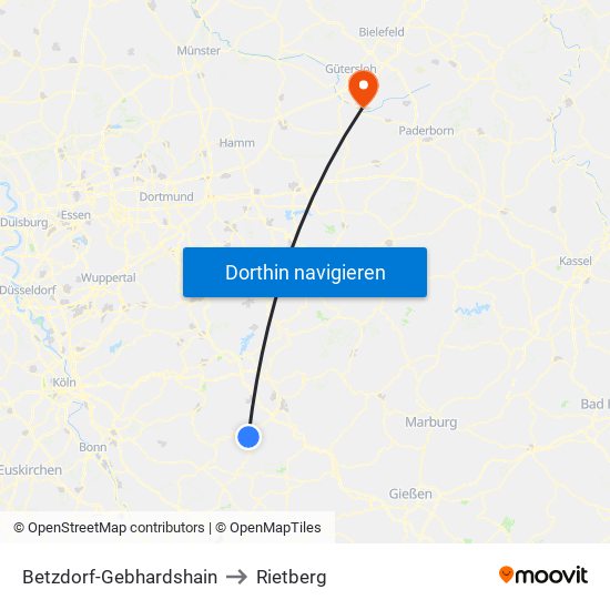 Betzdorf-Gebhardshain to Rietberg map