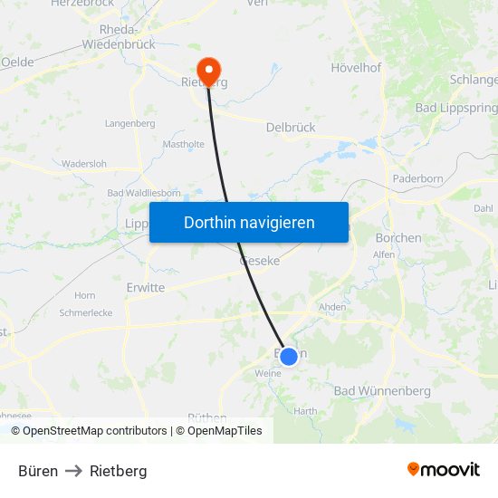 Büren to Rietberg map