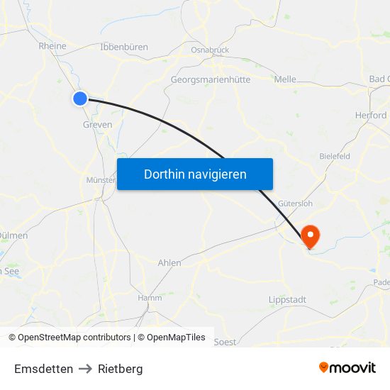 Emsdetten to Rietberg map