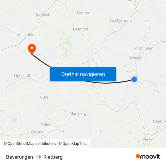 Beverungen to Rietberg map