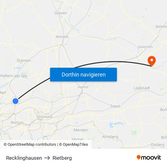 Recklinghausen to Rietberg map