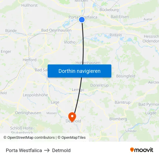 Porta Westfalica to Detmold map