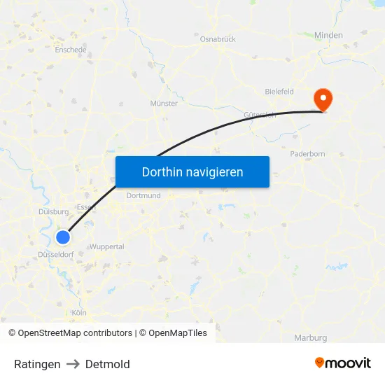Ratingen to Detmold map