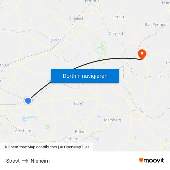 Soest to Nieheim map