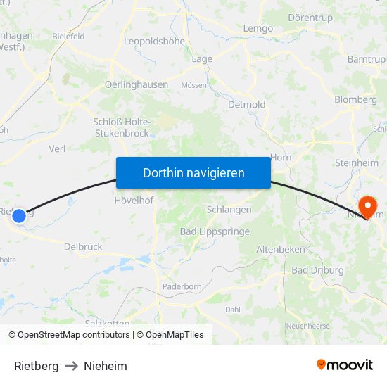 Rietberg to Nieheim map