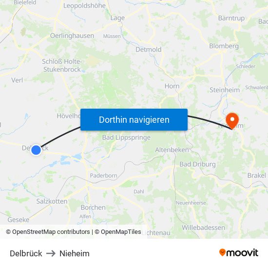 Delbrück to Nieheim map