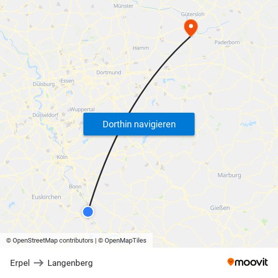 Erpel to Langenberg map