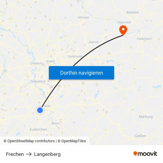 Frechen to Langenberg map