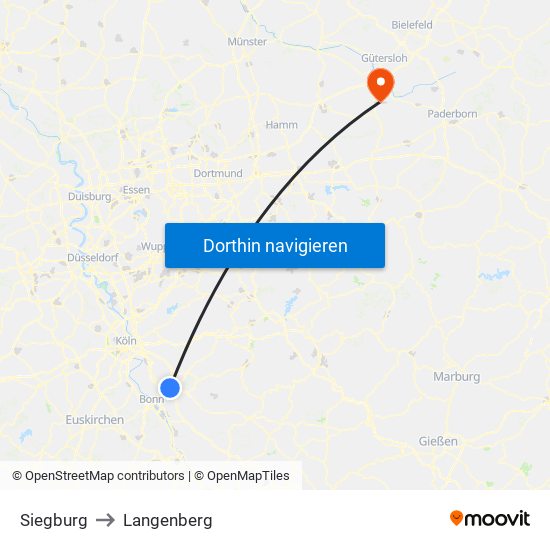 Siegburg to Langenberg map