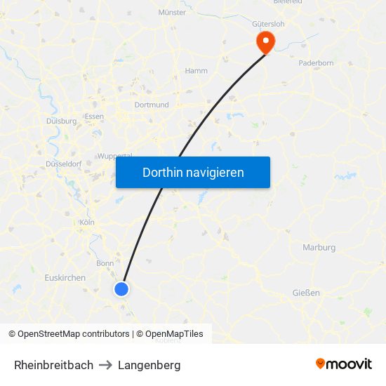 Rheinbreitbach to Langenberg map