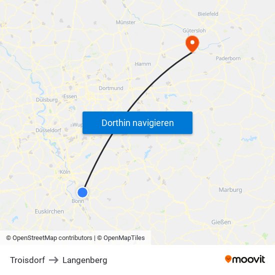 Troisdorf to Langenberg map