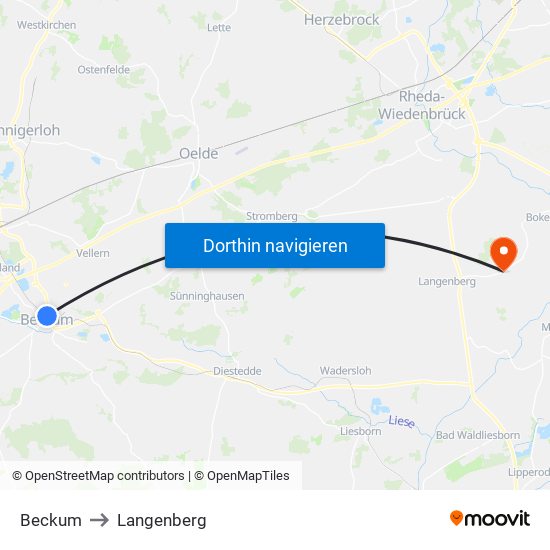 Beckum to Langenberg map