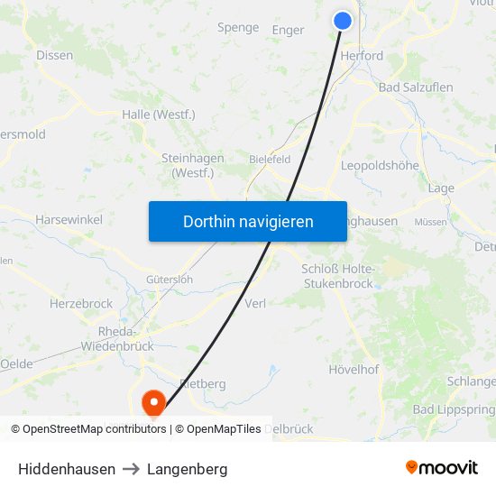 Hiddenhausen to Langenberg map
