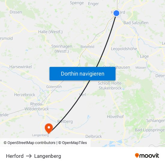 Herford to Langenberg map