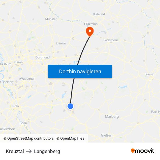 Kreuztal to Langenberg map