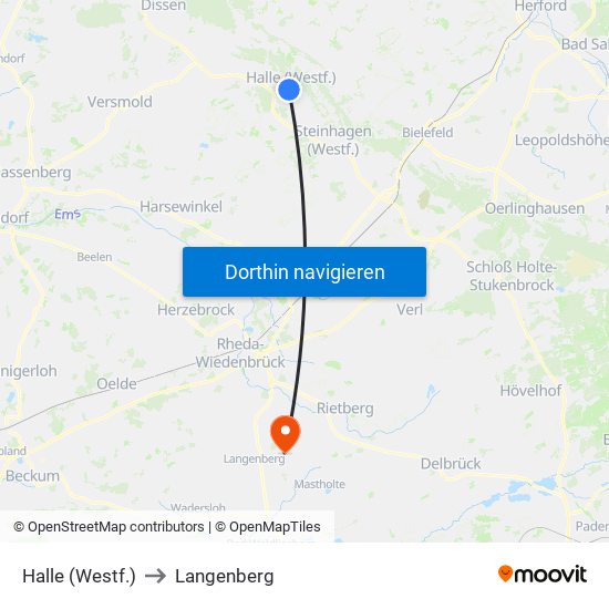 Halle (Westf.) to Langenberg map