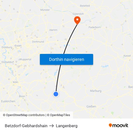 Betzdorf-Gebhardshain to Langenberg map