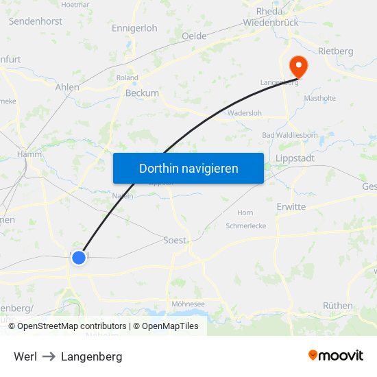 Werl to Langenberg map