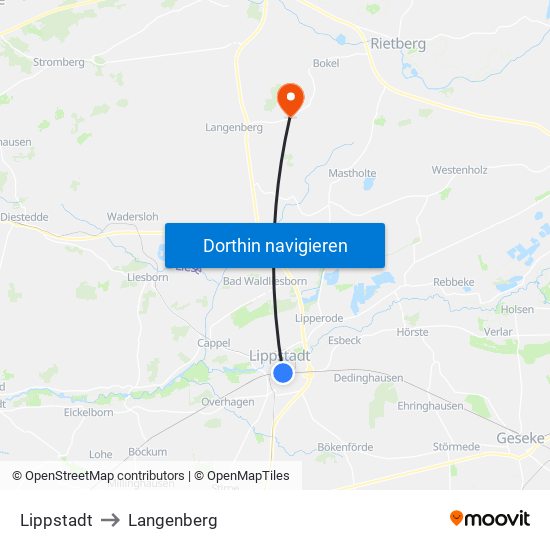 Lippstadt to Langenberg map