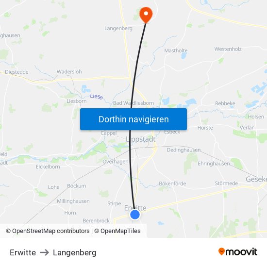 Erwitte to Langenberg map