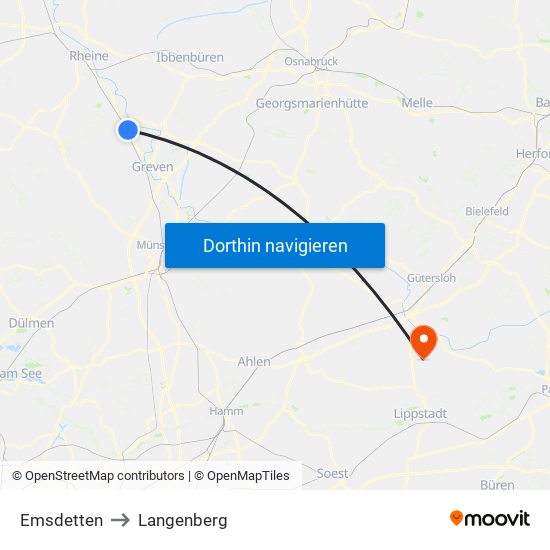 Emsdetten to Langenberg map