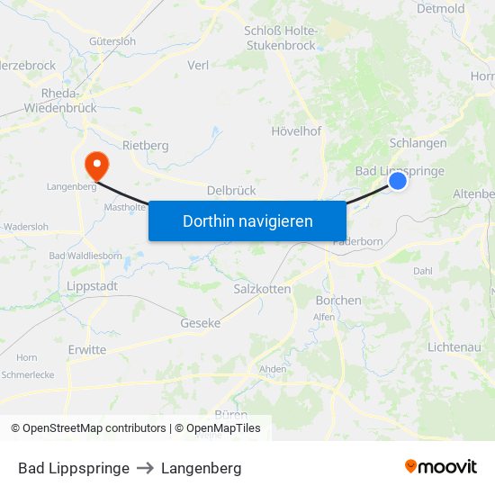 Bad Lippspringe to Langenberg map