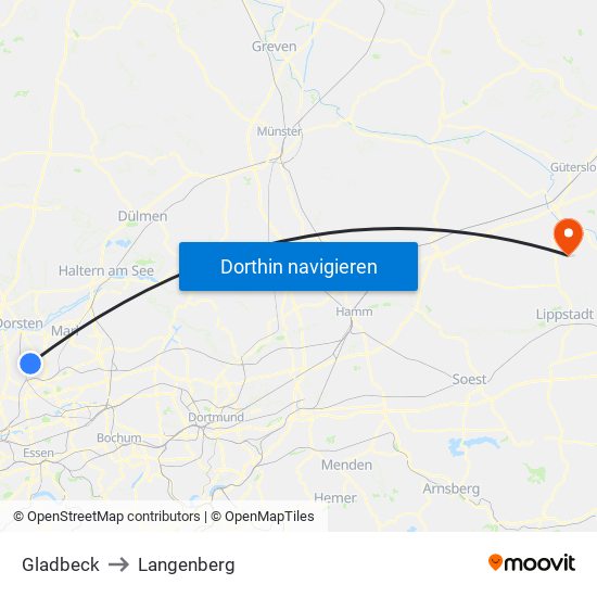 Gladbeck to Langenberg map