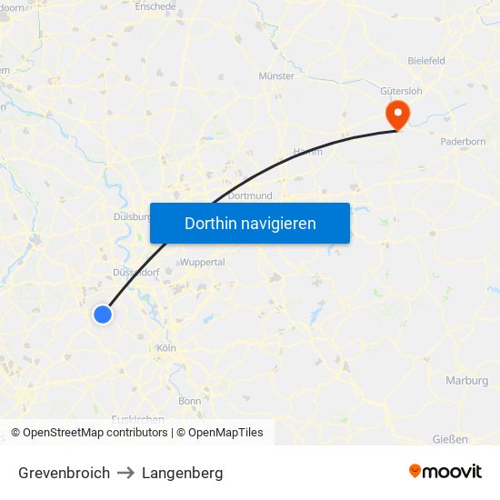Grevenbroich to Langenberg map