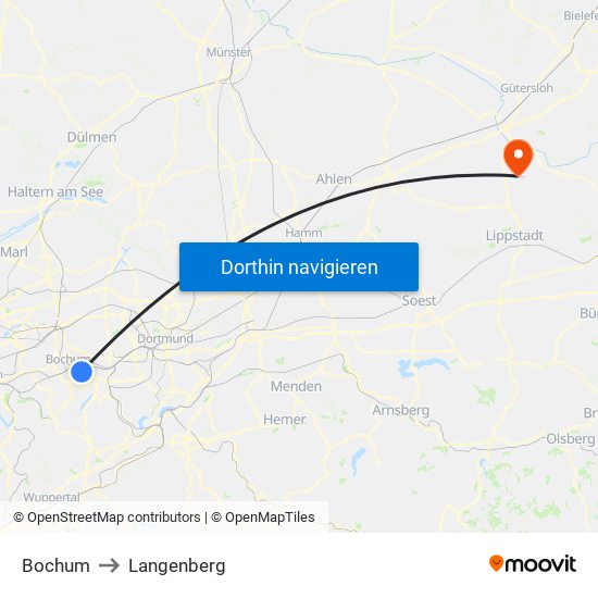 Bochum to Langenberg map
