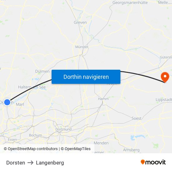 Dorsten to Langenberg map