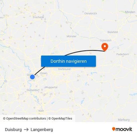 Duisburg to Langenberg map