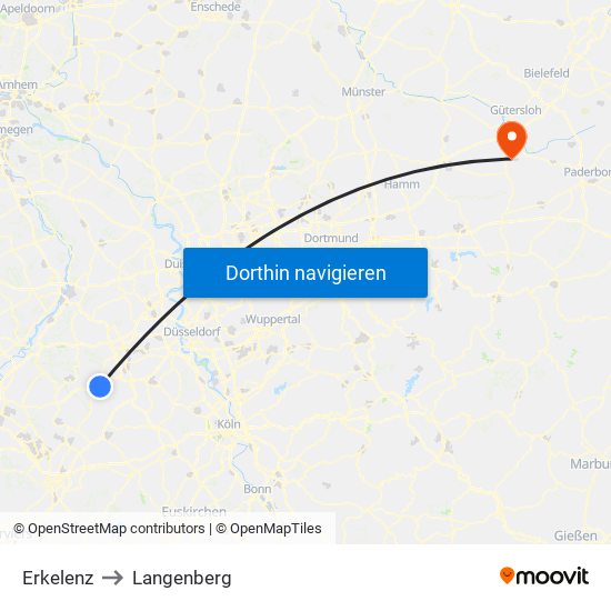 Erkelenz to Langenberg map