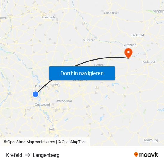 Krefeld to Langenberg map