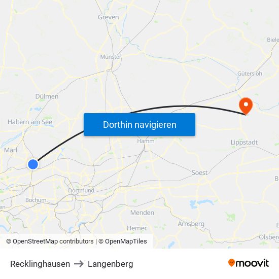 Recklinghausen to Langenberg map