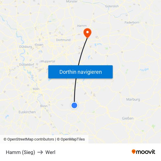 Hamm (Sieg) to Werl map