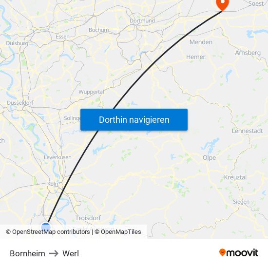 Bornheim to Werl map