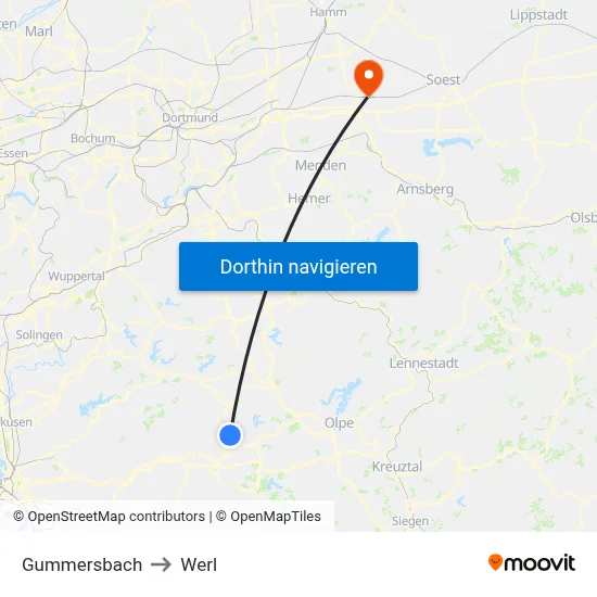 Gummersbach to Werl map