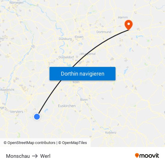 Monschau to Werl map