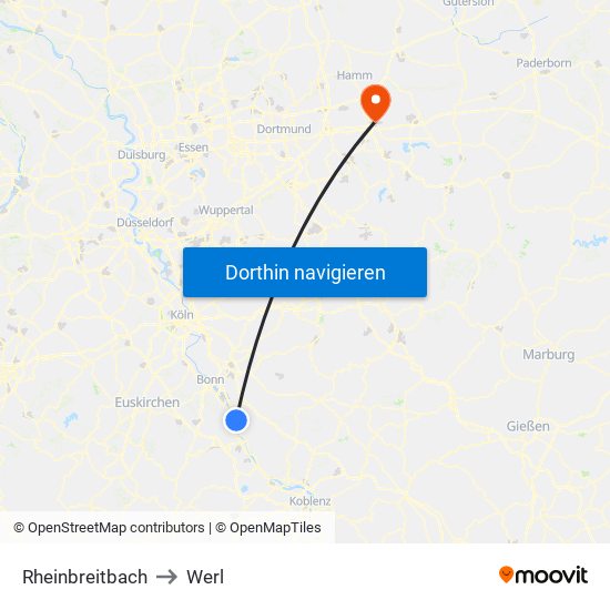 Rheinbreitbach to Werl map