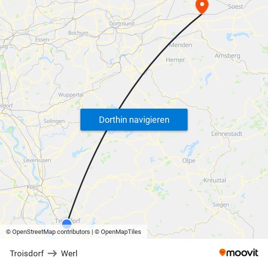 Troisdorf to Werl map