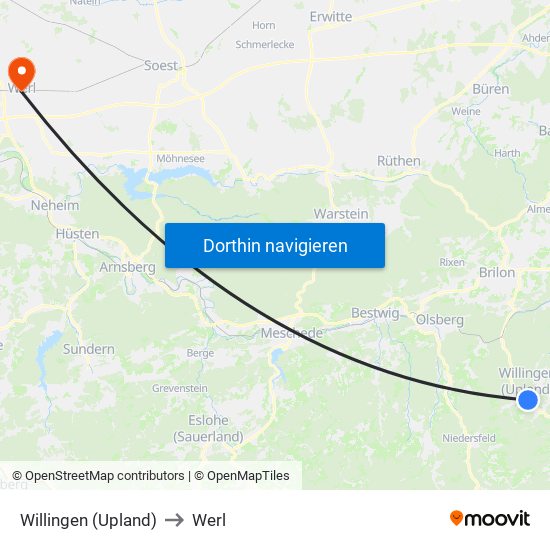 Willingen (Upland) to Werl map