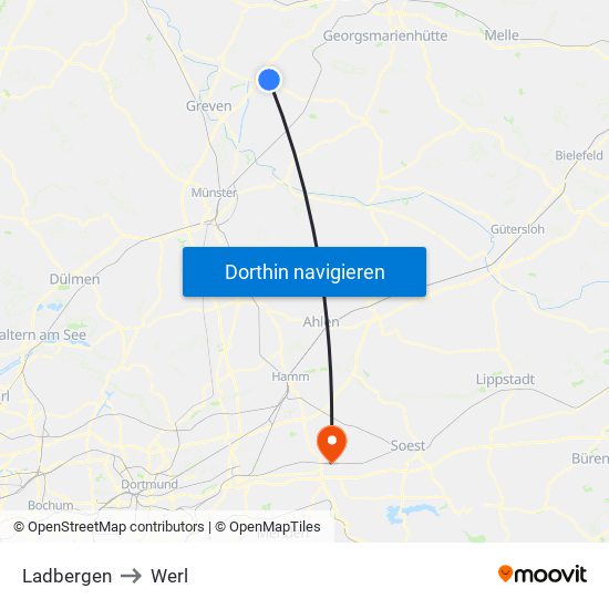 Ladbergen to Werl map