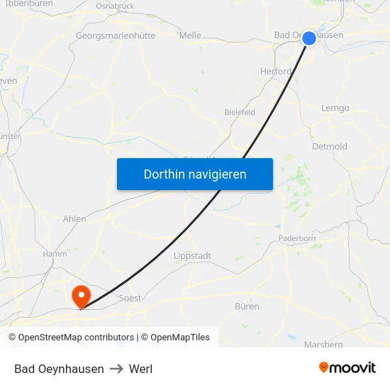 Bad Oeynhausen to Werl map