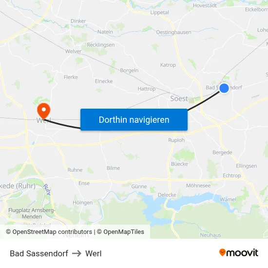Bad Sassendorf to Werl map
