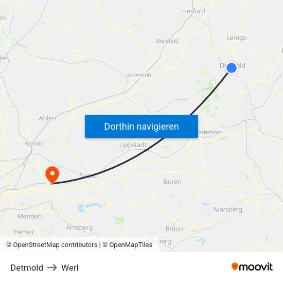 Detmold to Werl map