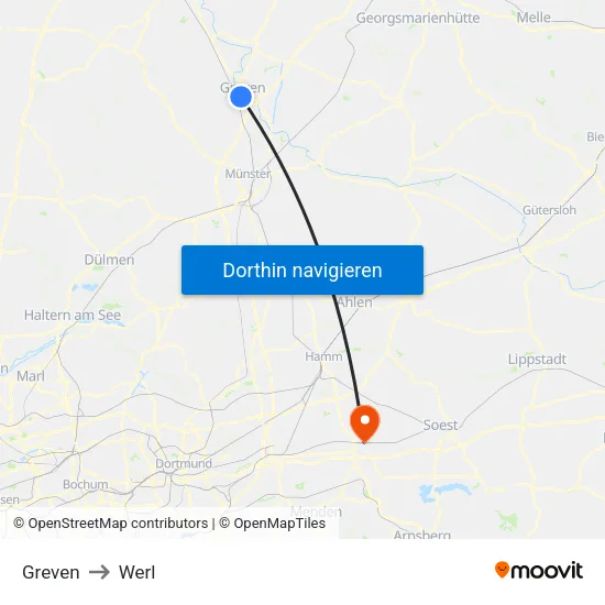 Greven to Werl map